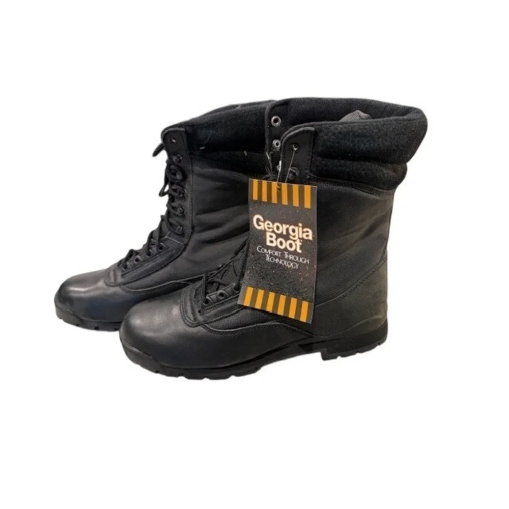 Georgia Boot Mens 9 Inch Military Work Boots Black Leather Lace Up 11 W New‎